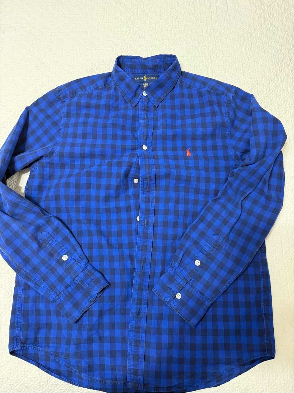 Ralph Lauren youth boys Blue Plaid Button-Down long sleeve shirt medium